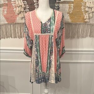 Umgee Vibrant Orange and Cream Patterned Top